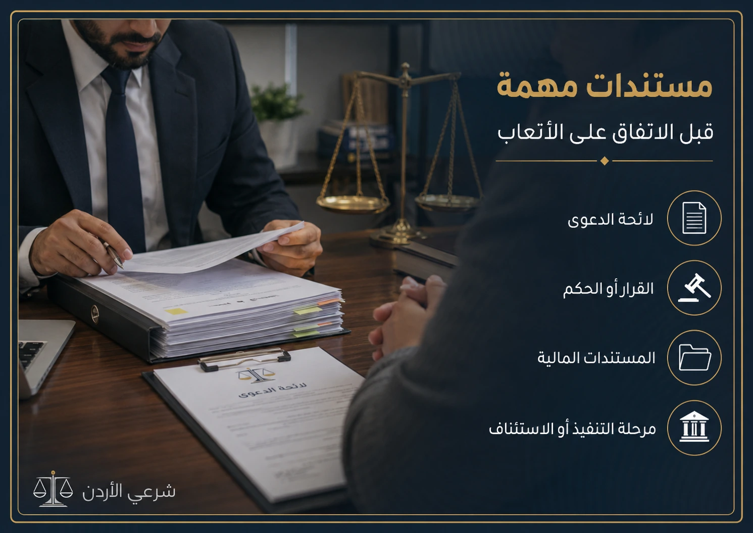 مستندات مهمة قبل الاتفاق على أتعاب المحامي