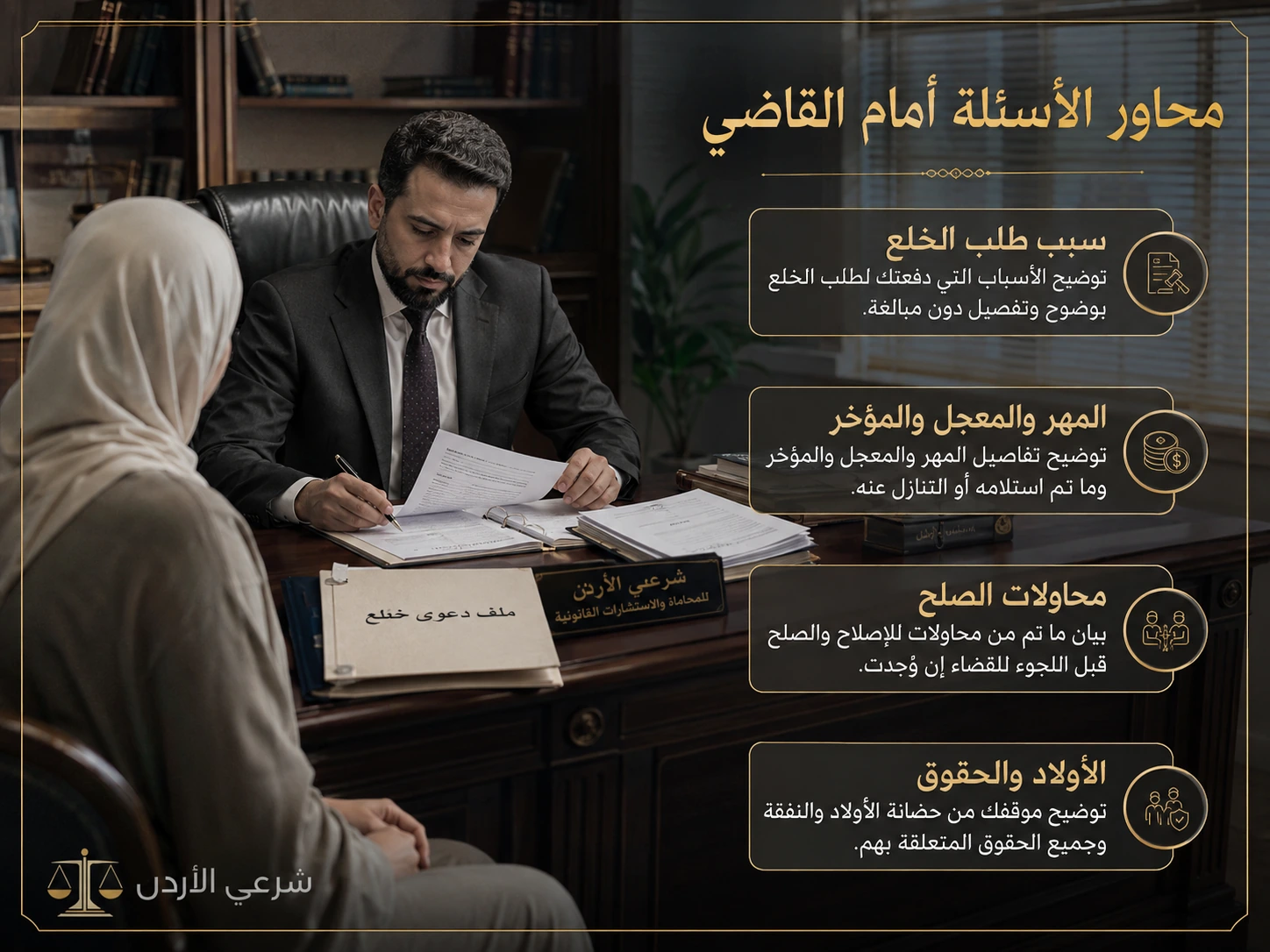 محاور الأسئلة أمام القاضي في قضية الخلع