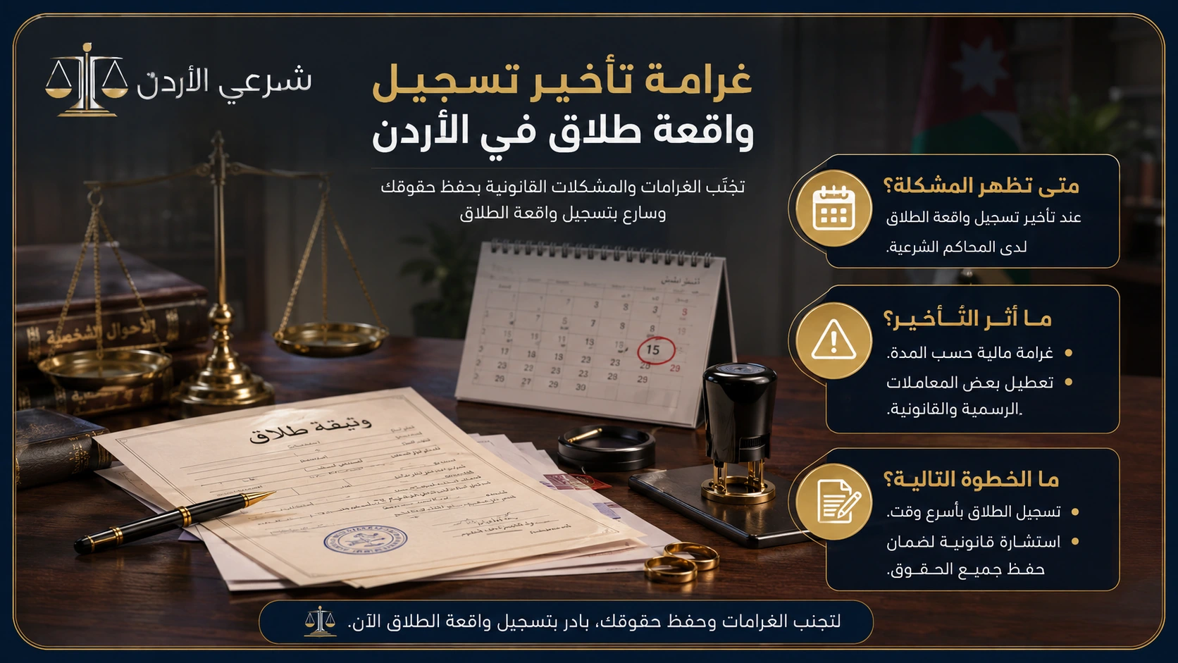 خطوات عملية حول غرامة تأخير تسجيل واقعة طلاق في الأردن