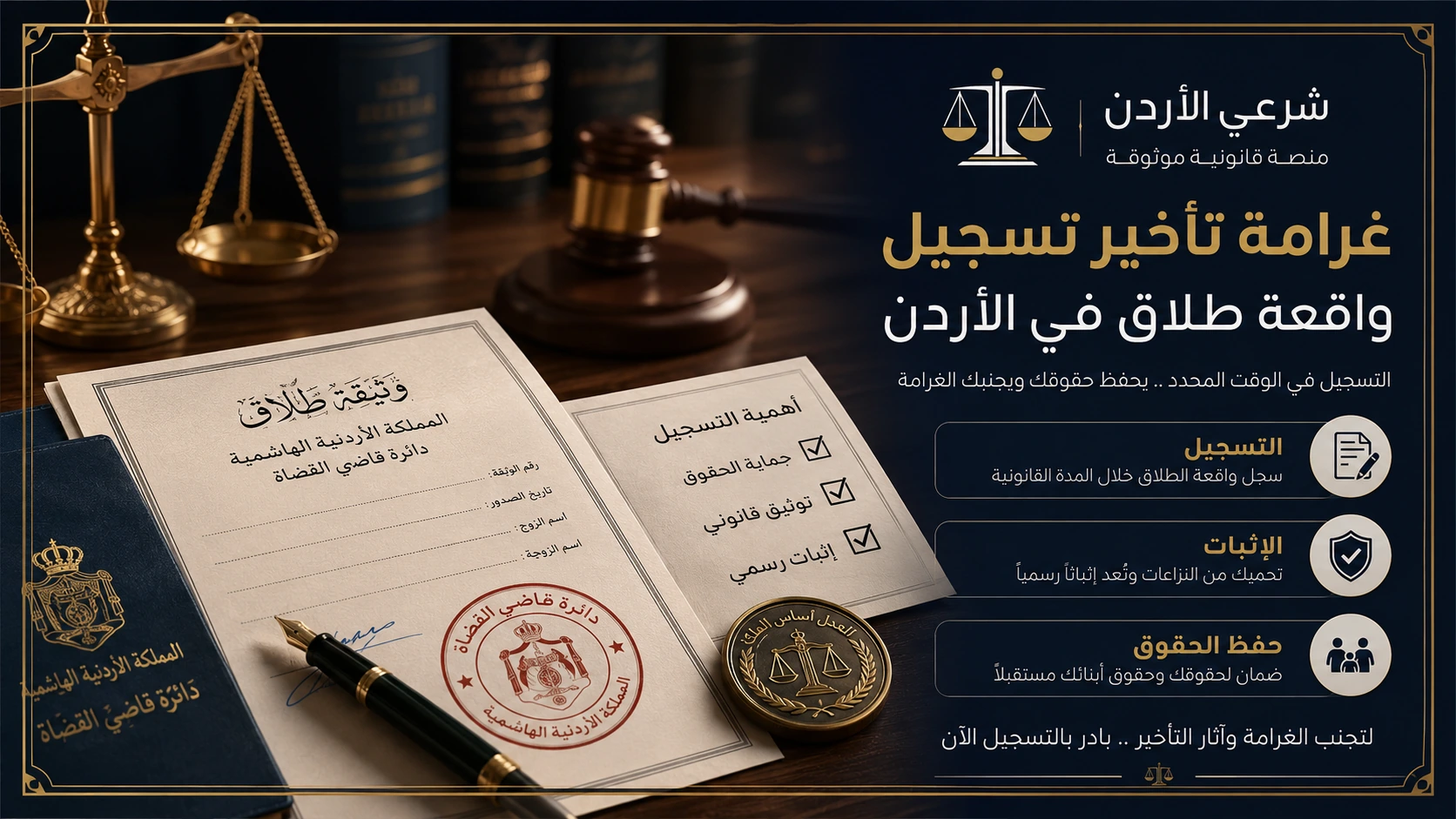 شرح غرامة تأخير تسجيل واقعة طلاق في الأردن