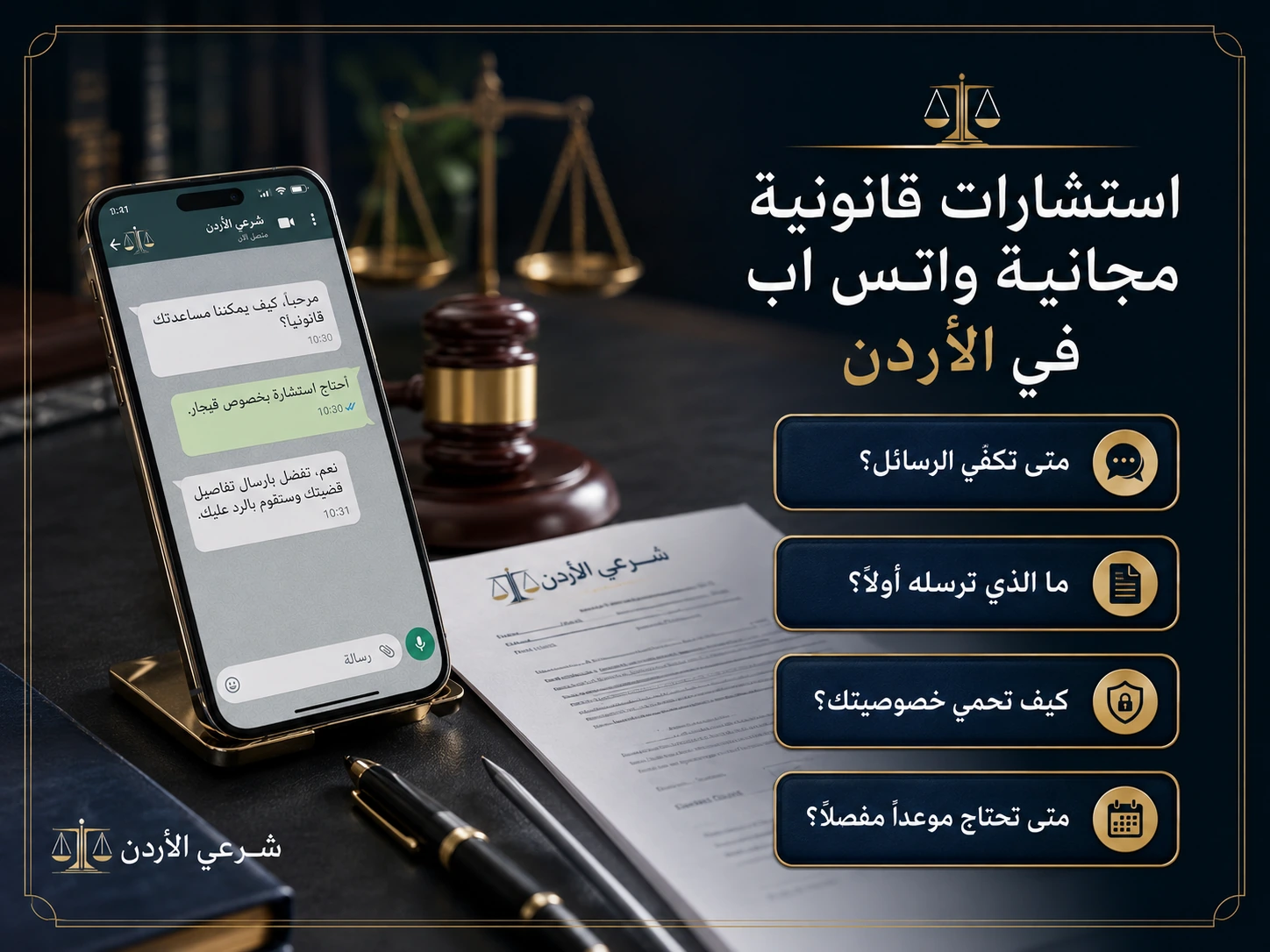 أسئلة شائعة في الاستشارة القانونية عبر واتساب في الأردن