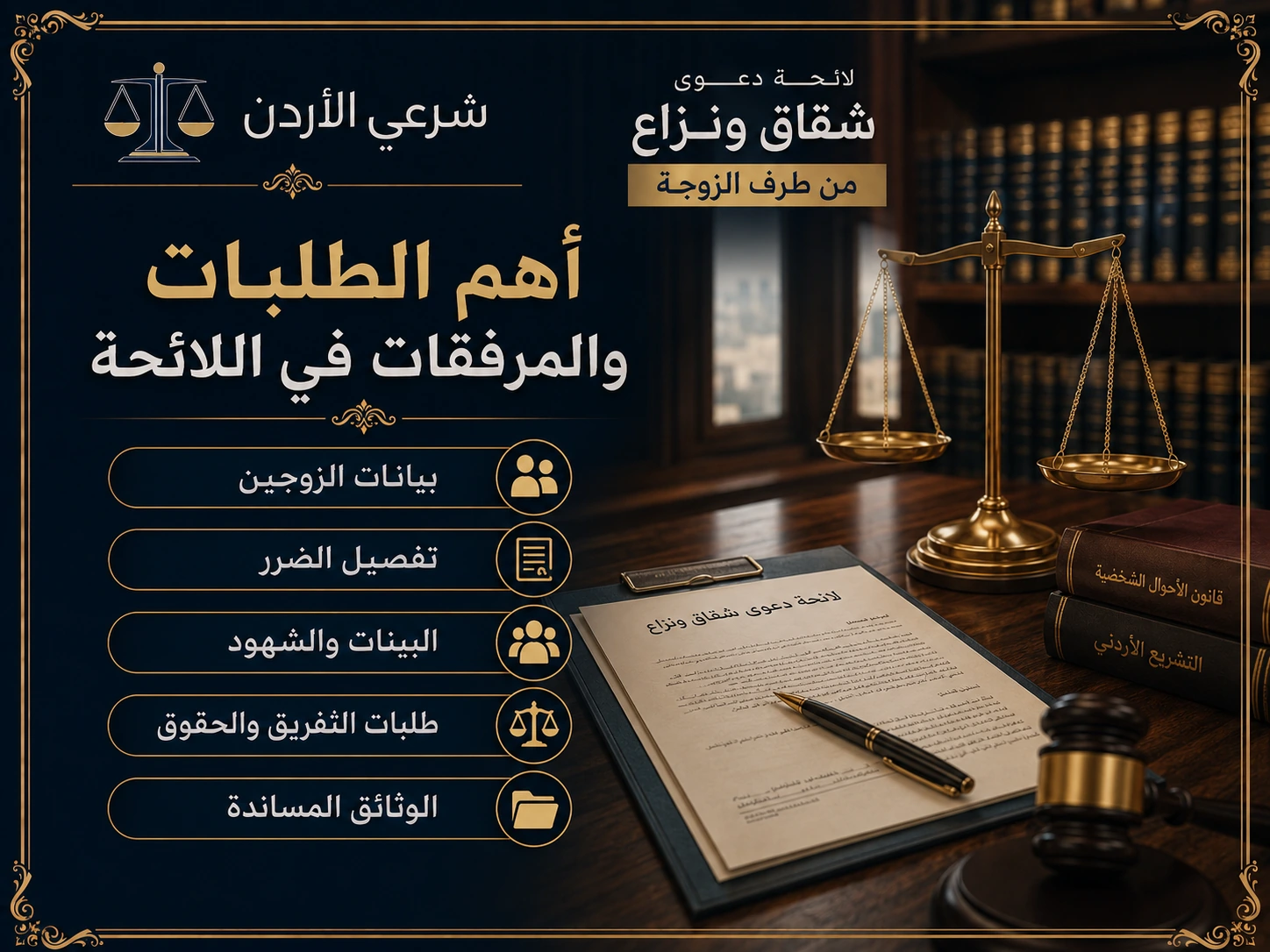 أهم الطلبات والمرفقات في لائحة دعوى شقاق ونزاع من طرف الزوجة