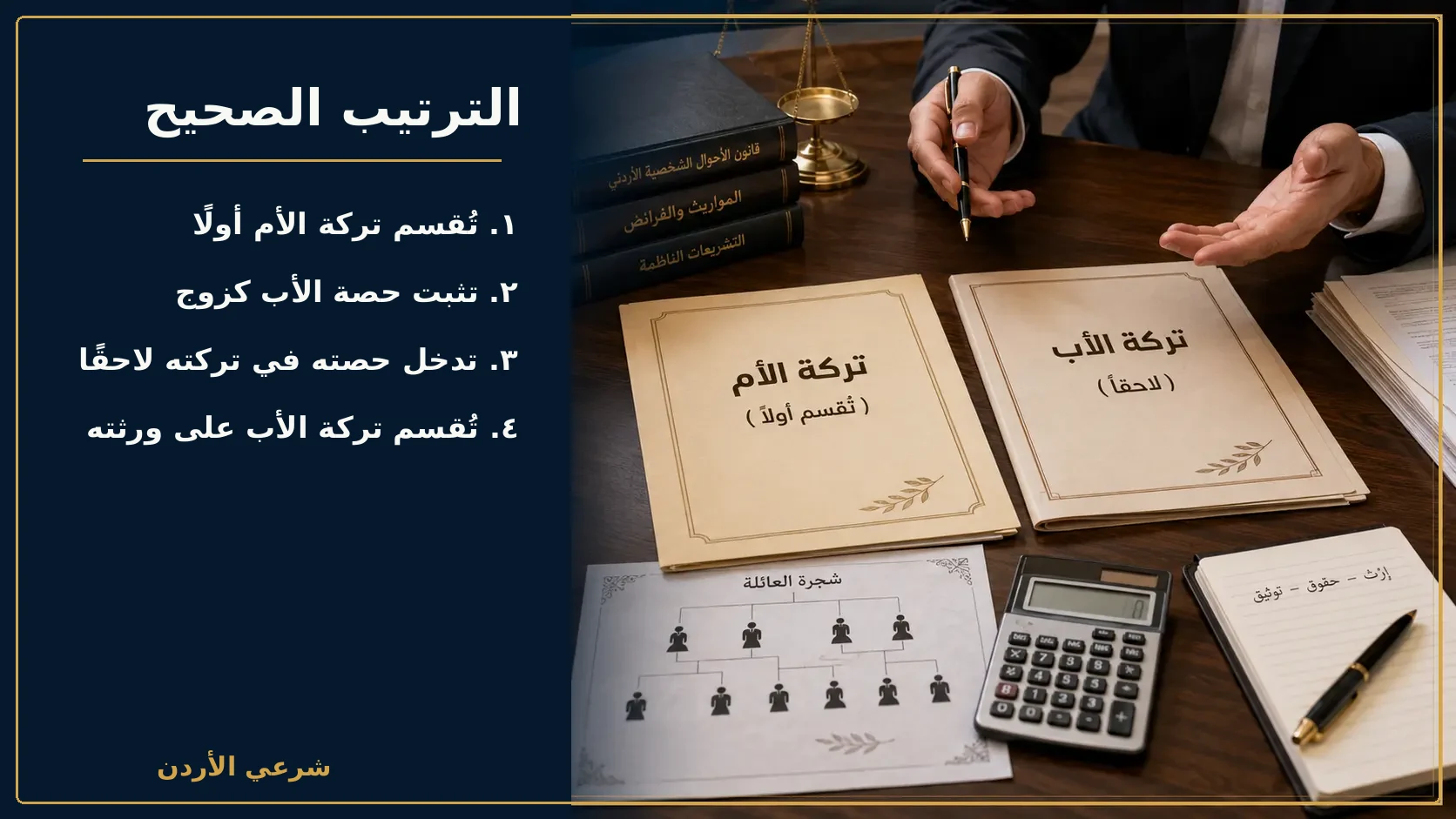 تسلسل تقسيم تركة الأم ثم تركة الأب