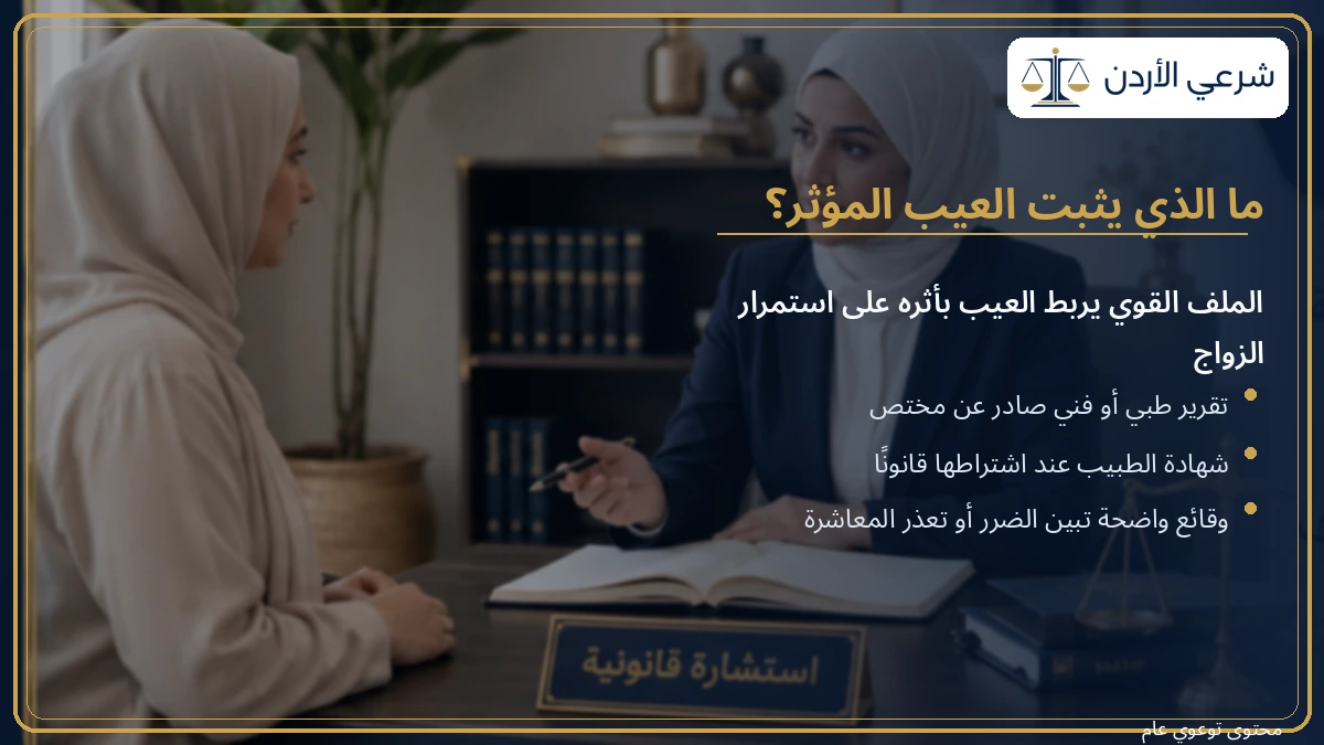 البينات المطلوبة في دعوى التفريق للعيوب في الأردن