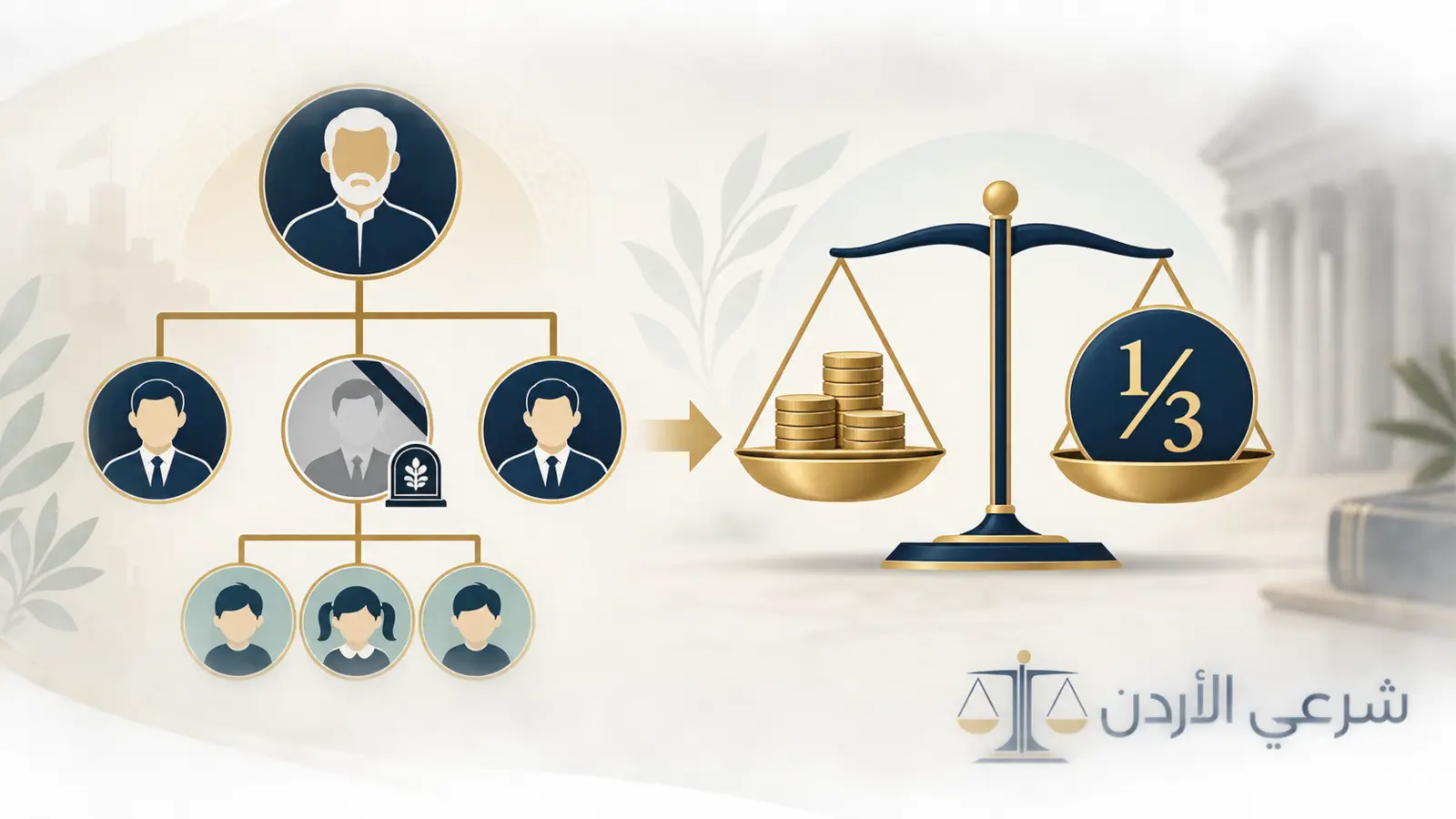 إنفوجرافيك يشرح انتقال الوصية الواجبة إلى فرع الابن المتوفى وحد الثلث