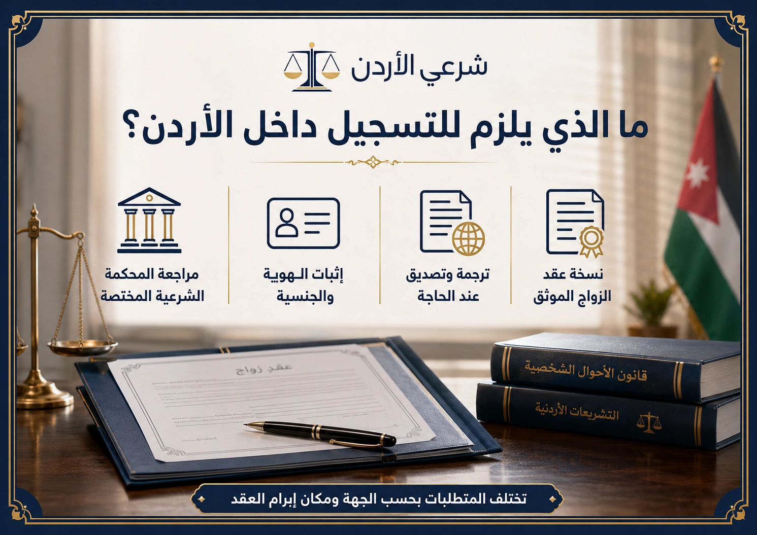 متطلبات التسجيل الشرعي داخل الأردن لعقد زواج تم بالخارج